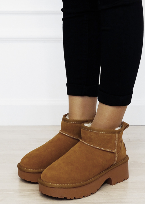 Ghete camel cu platforma din piele naturala JB1999 116