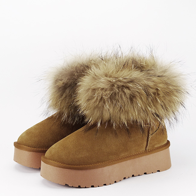 Ghete din piele naturala camel cu blanita naturala W5893 19 [2]
