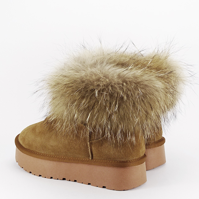 Ghete din piele naturala camel cu blanita naturala W5893 19 [3]