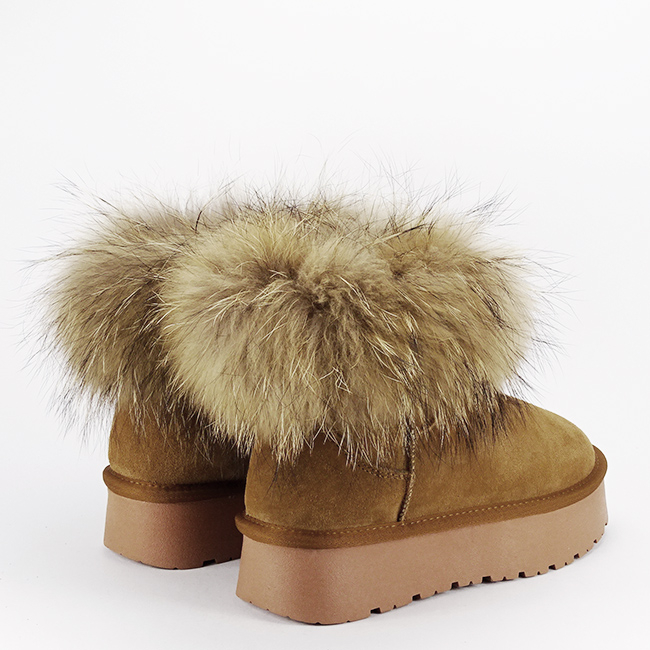 Ghete din piele naturala camel cu blanita naturala W5893 19 [5]