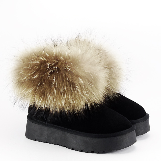Ghete din piele naturala negre cu blanita naturala W5893 19 [6]