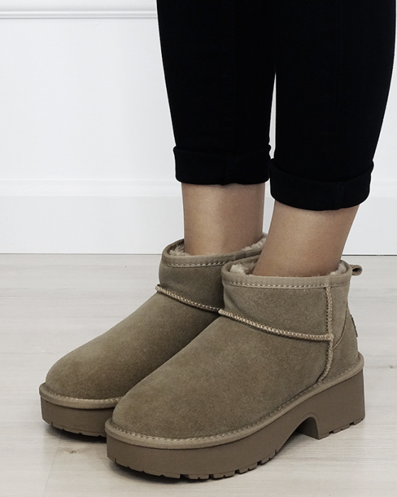 Ghete taupe cu platforma din piele naturala JB1999 116
