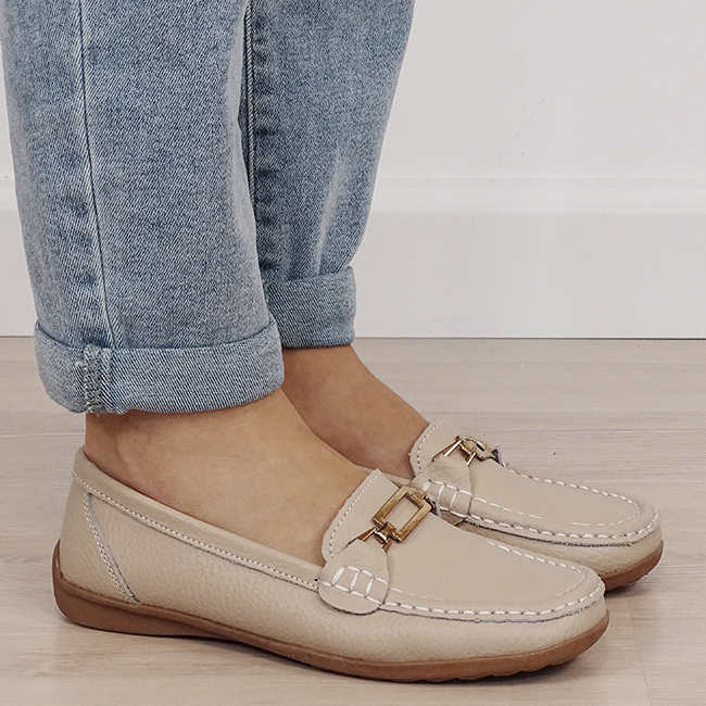 Mocasini bej de tip loafers din piele naturala 0511 01 [6]