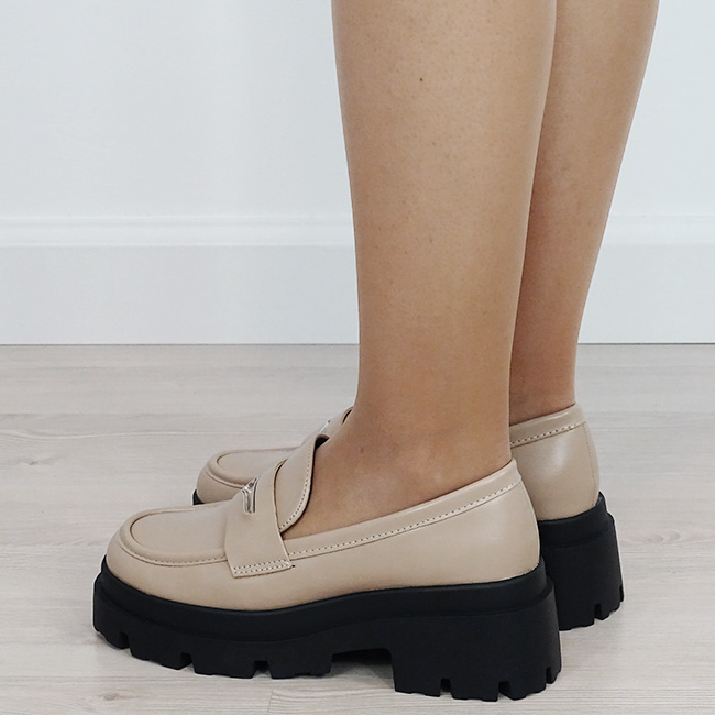 Mocasini dama bej tip loafers cu talpa groasa 1815 04 [3]