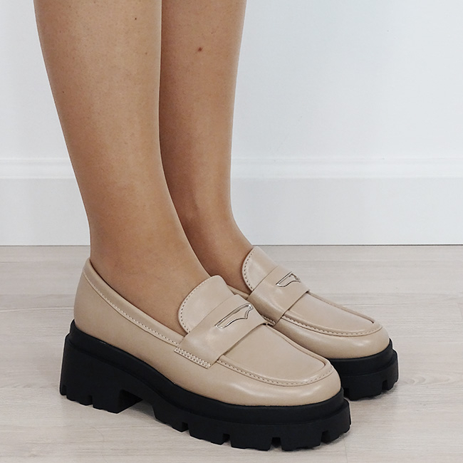 Mocasini dama bej tip loafers cu talpa groasa 1815 04 [6]