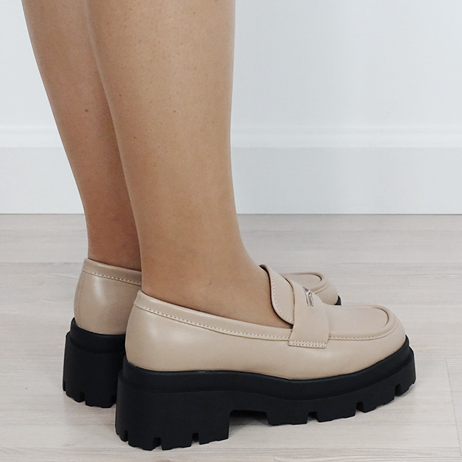 Mocasini dama bej tip loafers cu talpa groasa 1815 04 [5]