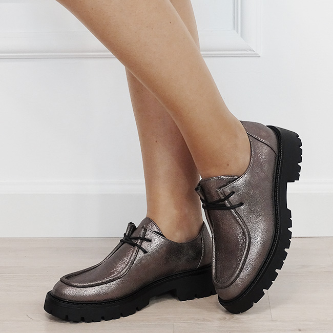 Mocasini dama bronz metalizati cu siret DQY9011 02 [2]