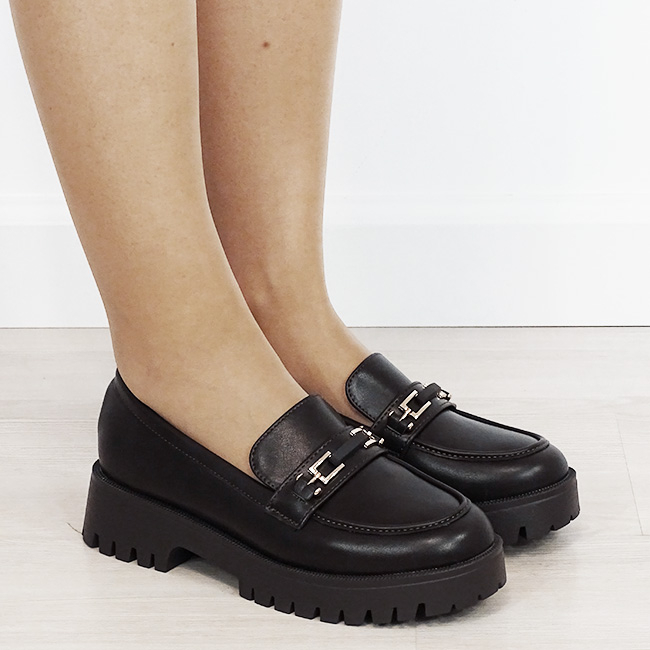 Mocasini damă maro tip loafers cu cataramă aurie 2870 04 [6]