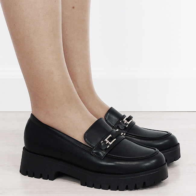 Mocasini damă negri tip loafers cu cataramă aurie 2870 04 [6]
