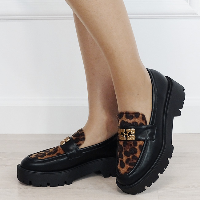 Mocasini negri tip loafers cu imprimeu leopard texturat 1889 04 [2]