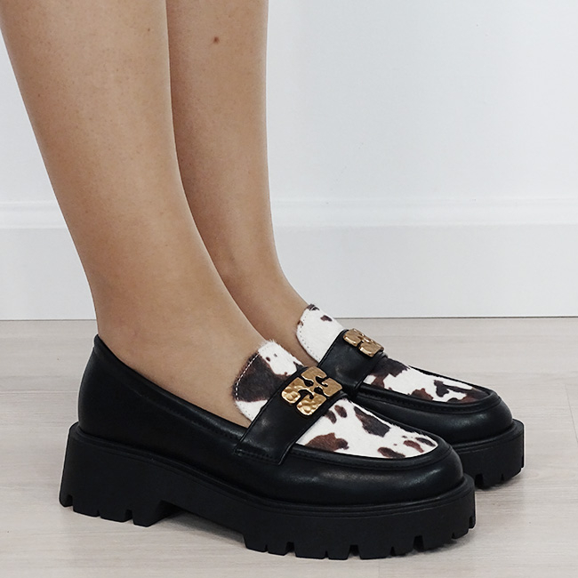 Mocasini negri tip loafers cu imprimeu văcuță texturat 1889 04 [6]