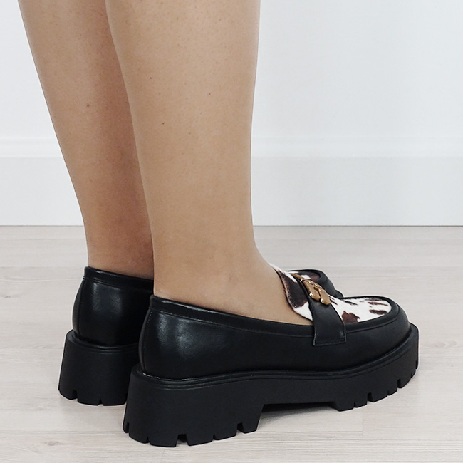 Mocasini negri tip loafers cu imprimeu văcuță texturat 1889 04 [5]