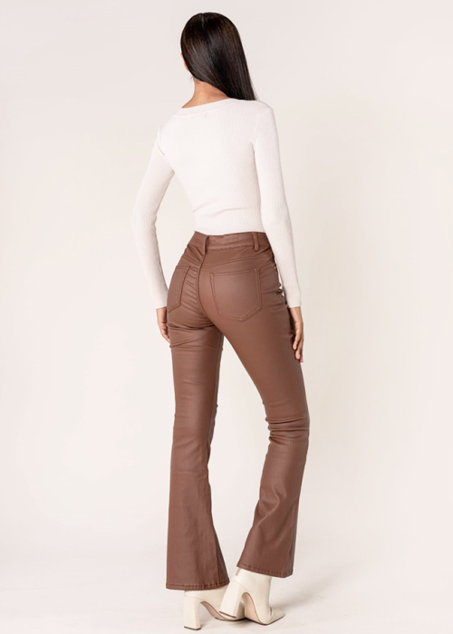 Pantaloni evazati din piele ecologica Maro mat LP302 M9 [5]