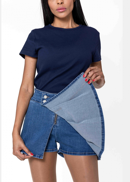 Pantaloni scurti tip fusta din denim P511-5 M7, Albastru [3]