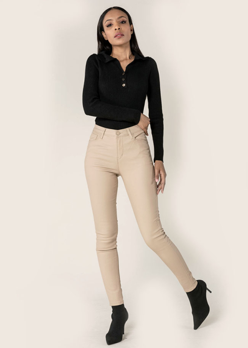 Pantaloni skinny din piele ecologica Bej LC001-2 M9 [3]