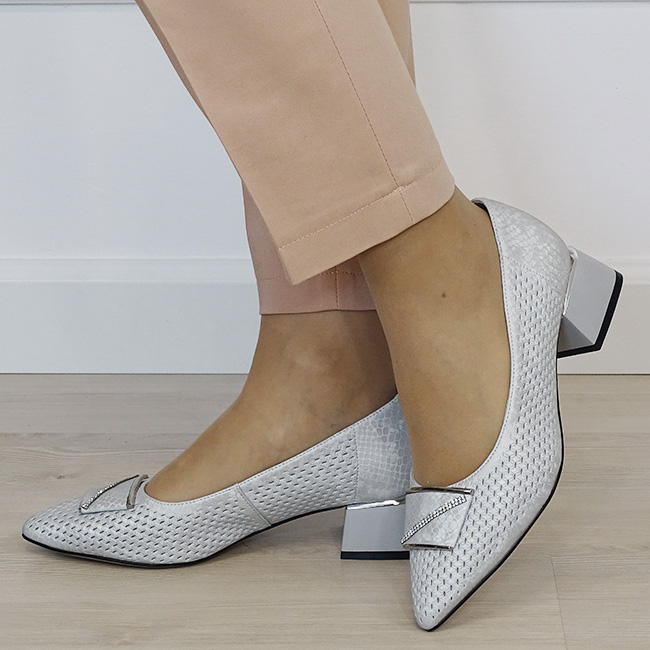 Pantofi argintii comozi din piele naturala BY6935-1 03 [2]