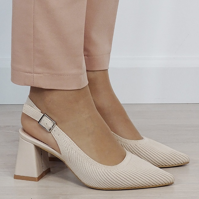 Pantofi bej cu model tricotat H8-1167 01 [6]