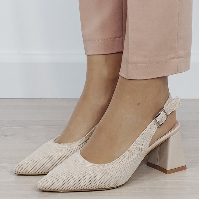 Pantofi bej cu model tricotat H8-1167 01 [2]