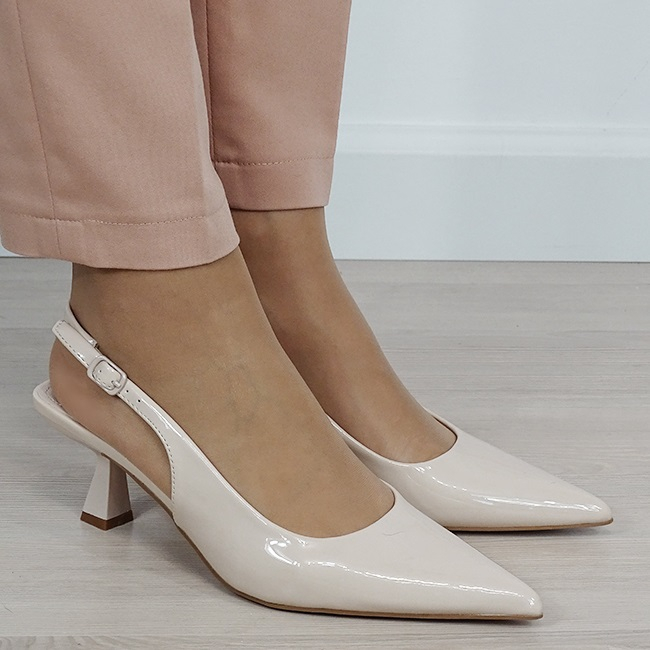 Pantofi bej de lac cu toc mic 5552 01 [6]