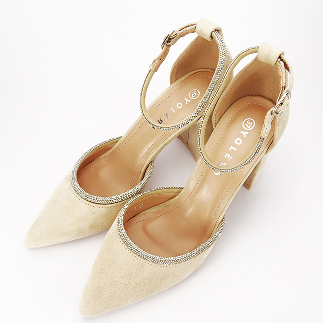 Pantofi bej eleganti cu pietricele argintii BSD38-3 03 [7]