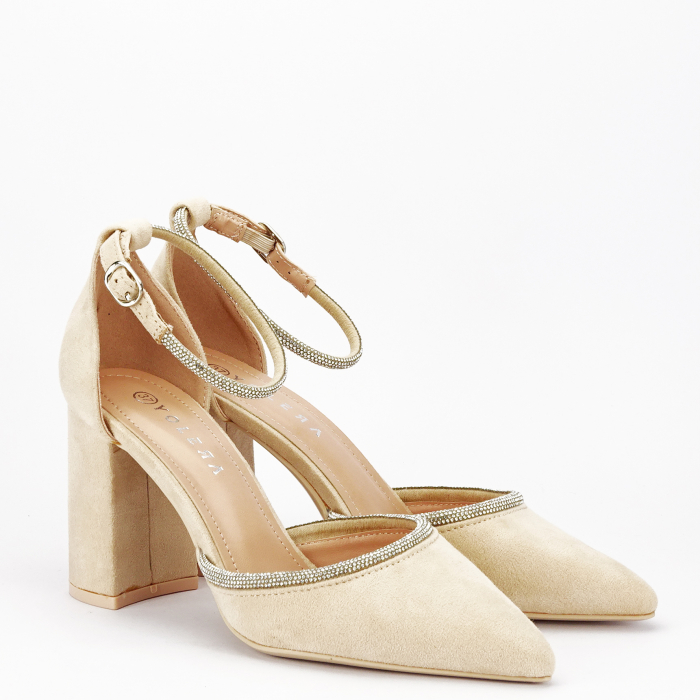 Pantofi bej eleganti cu pietricele argintii BSD38-3 03 [3]