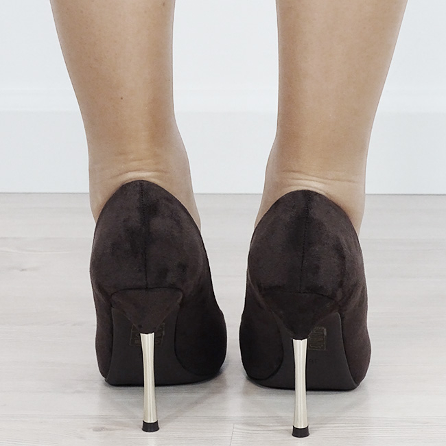 Pantofi eleganți stiletto maro cu toc auriu 6202 03 [4]