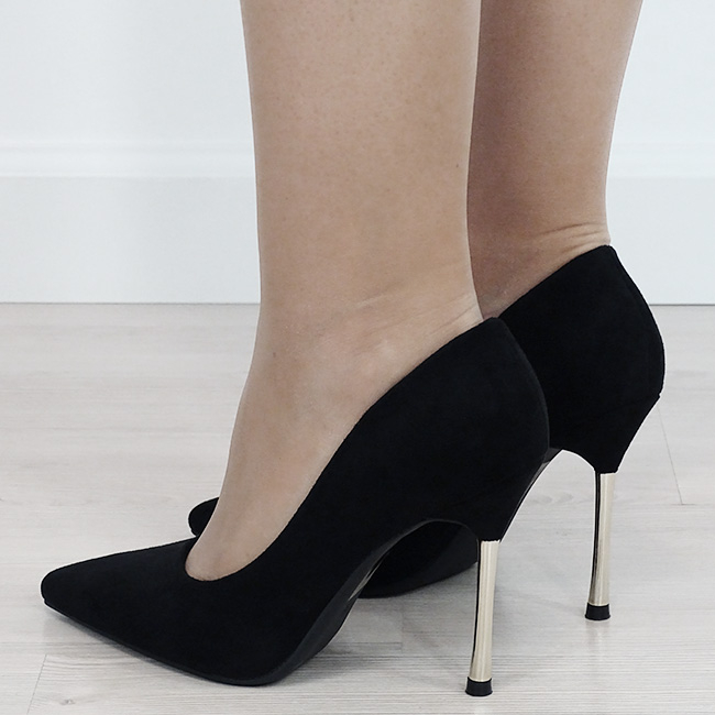 Pantofi eleganti stiletto negri cu toc auriu 6202 03 [3]