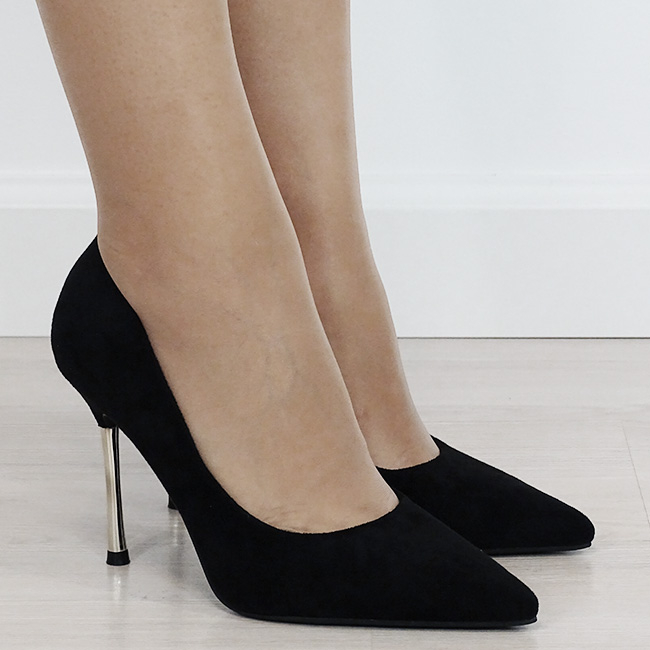 Pantofi eleganti stiletto negri cu toc auriu 6202 03 [6]