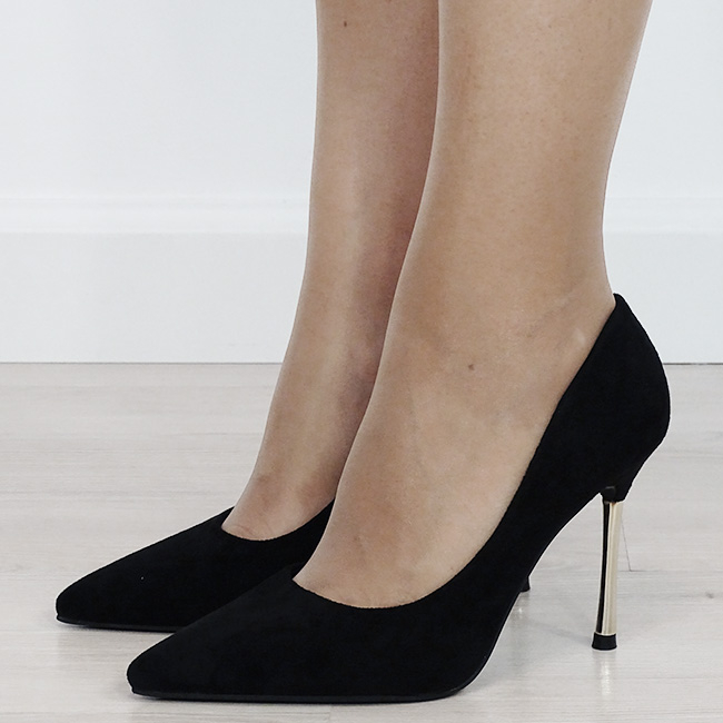 Pantofi eleganti stiletto negri cu toc auriu 6202 03 [2]