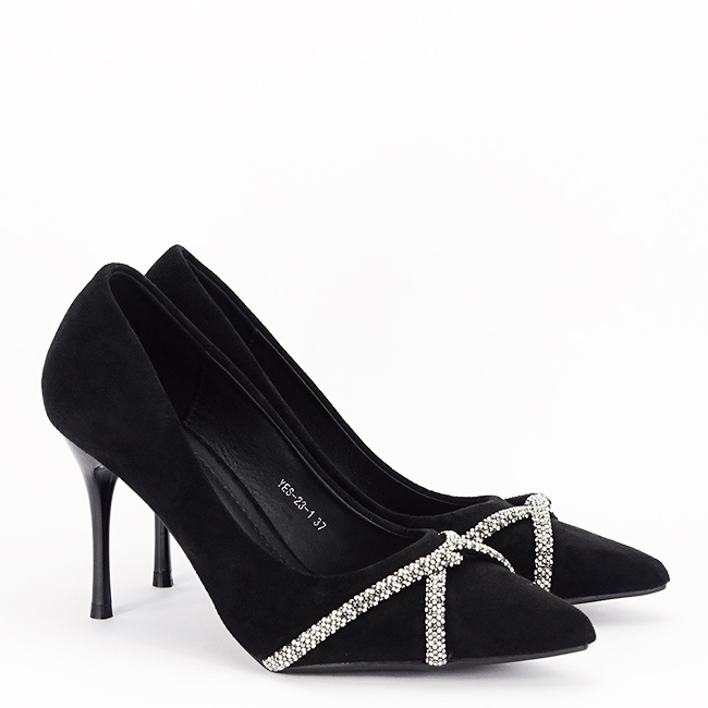 Pantofi negri eleganti cu pietricele argintii YES-23-1 03 [3]