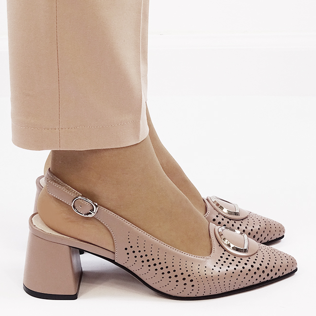 Pantofi taupe perforati din piele naturala BY6881-3 03 [7]