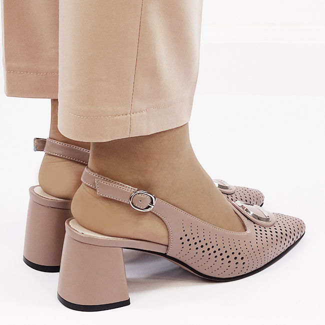 Pantofi taupe perforati din piele naturala BY6881-3 03 [6]