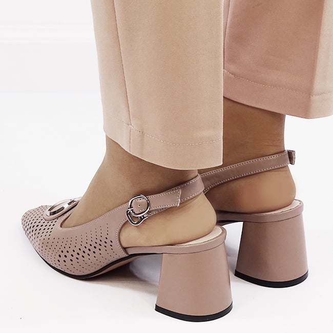 Pantofi taupe perforati din piele naturala BY6881-3 03 [4]
