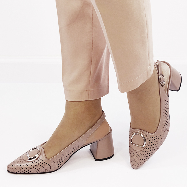 Pantofi taupe perforati din piele naturala BY6881-3 03 [2]
