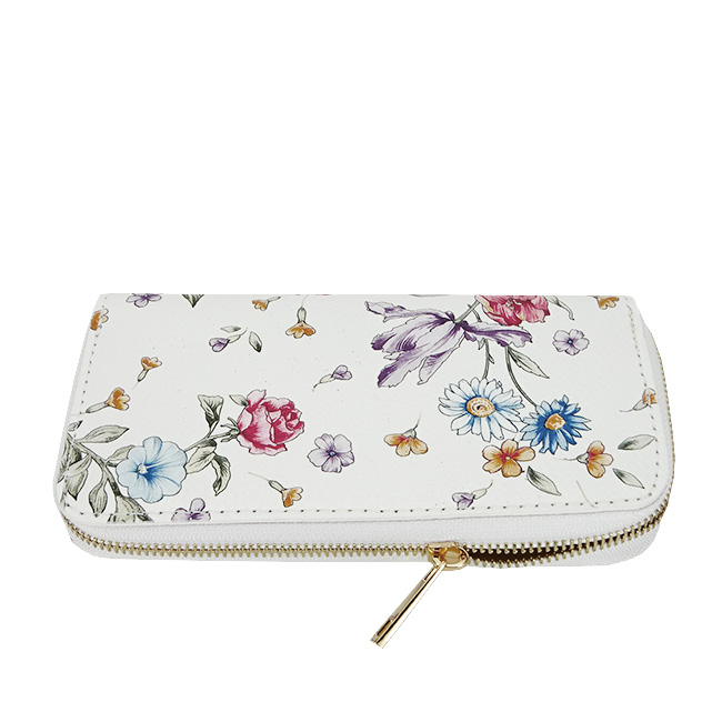 Portofel din piele naturala 8954 07 Alb cu imprimeu floral [4]