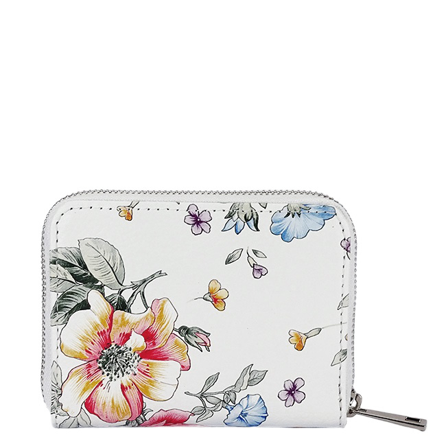 Portofel mic alb cu imprimeu floral din piele naturala 8912 07 [3]