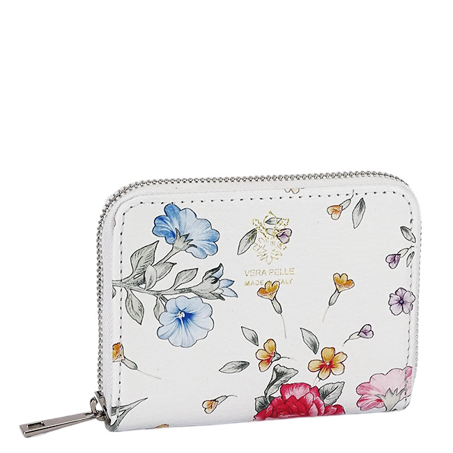 Portofel mic alb cu imprimeu floral din piele naturala 8912 07 [2]