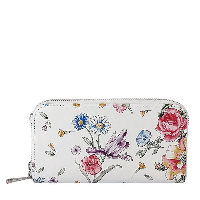 Portofel si port telefon din piele naturala 8971 07 Alb cu imprimeu floral [3]