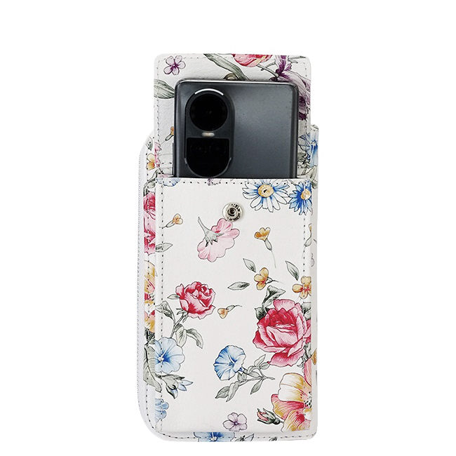 Portofel si port telefon din piele naturala 8971 07 Alb cu imprimeu floral [2]