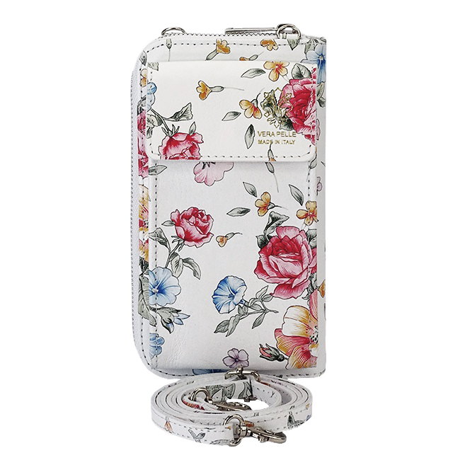 Portofel si port telefon din piele naturala 8971 07 Alb cu imprimeu floral [5]