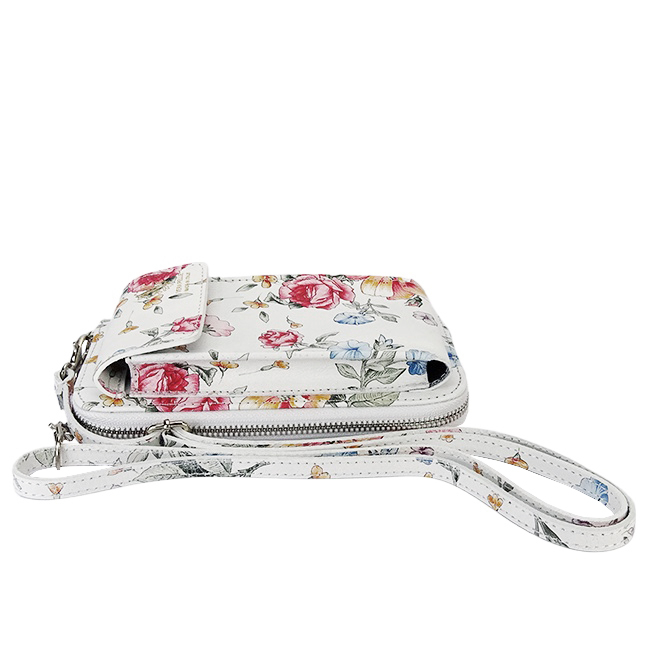 Portofel si port telefon din piele naturala 8971 07 Alb cu imprimeu floral [4]