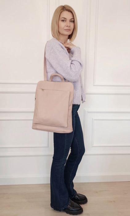 Rucsac roz din piele naturala 2 in1 negru 1441 123 [3]