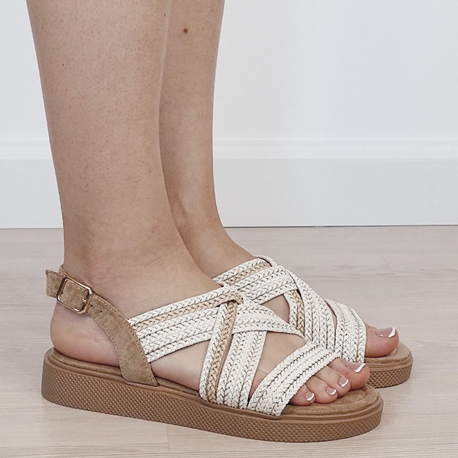 Sandale maro/alb cu platforma si model impletit 1872 M12 [6]