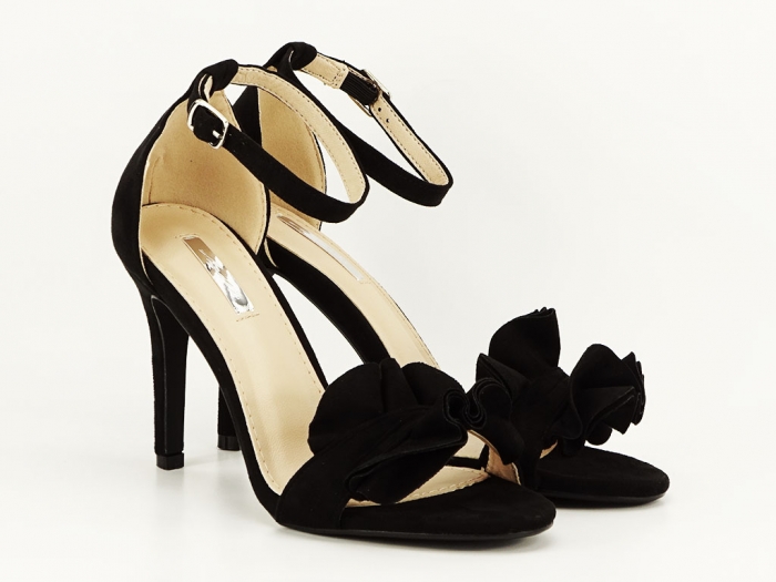 SANDALE NEGRE CU TOC SUBTIRE FLOWERS