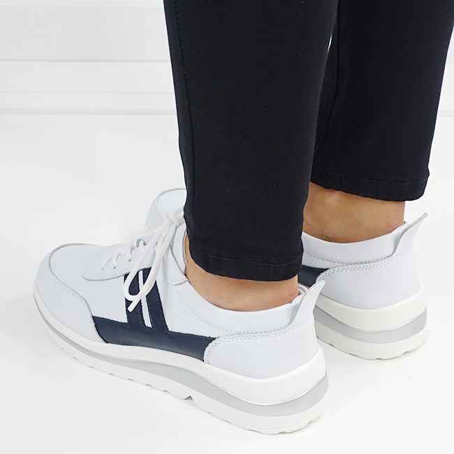 Sneakers alb cu bleumarin inchis din piele naturala 5089 M2 [3]