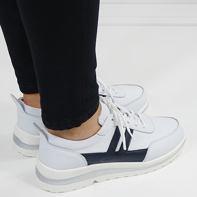 Sneakers alb cu bleumarin inchis din piele naturala 5089 M2 [5]