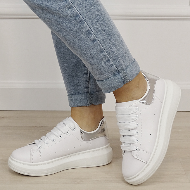 Sneakers albi/argintii cu talpa groasa M-623 M2 [2]
