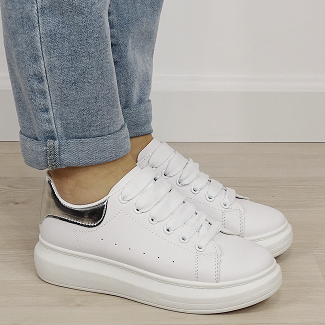 Sneakers albi/argintii cu talpa groasa M-623 M2 [6]