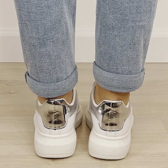 Sneakers albi/argintii cu talpa groasa M-623 M2 [4]