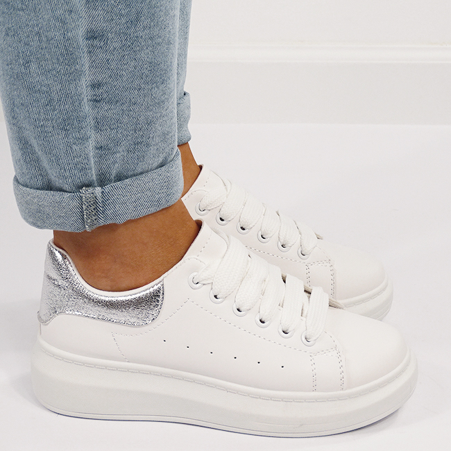Sneakersi resigilati albi/argintii cu talpa groasa M-8826 M0 [3]